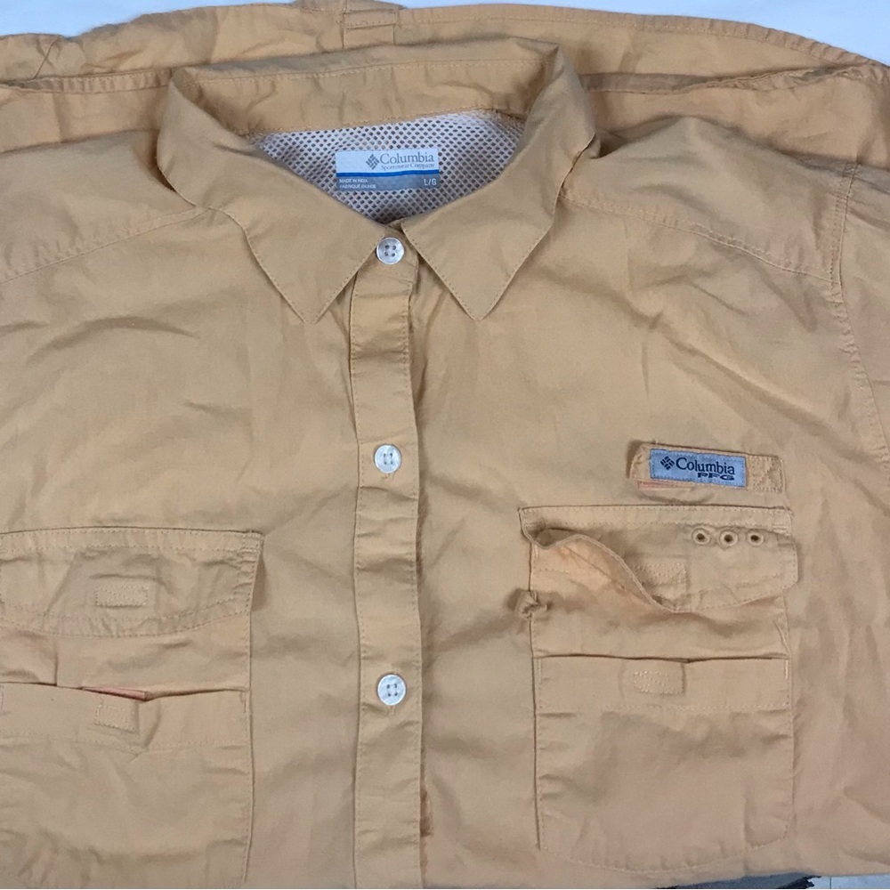 Womens columbia pfg performance vented peach button down shirt short sleeve